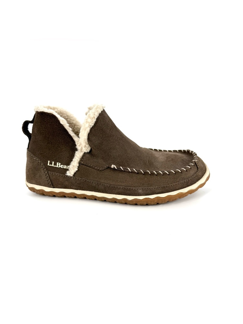 LL Bean Mountain Slippers Womens Size 8 Brown Suede Boot Mocs Fleece-Lined